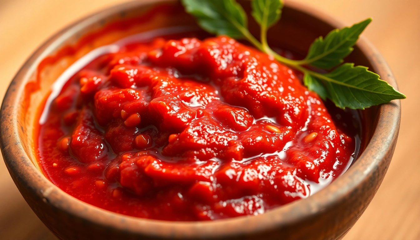 High-quality red chili paste showcased in a rustic bowl, emphasizing freshness and vibrant